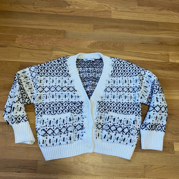 ZARA Black and Ivory Oversized Chunky Knit Cozy Cardigan Women’s Medium - Picture 3 of 6